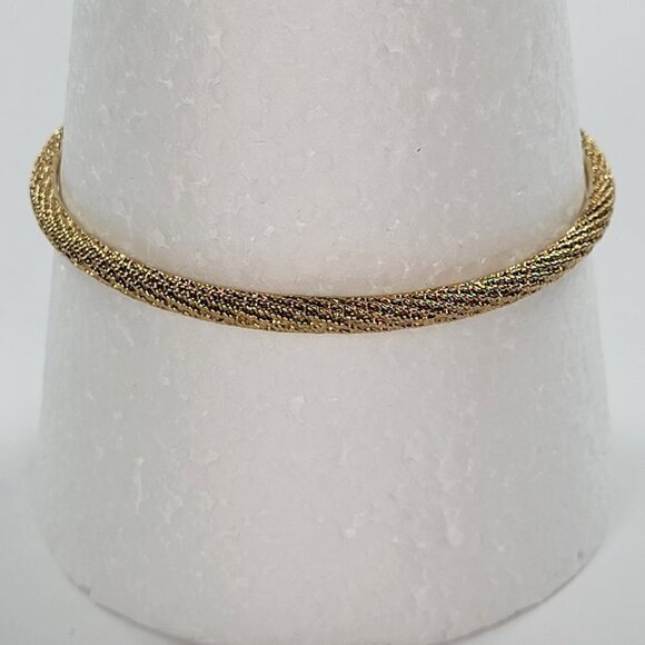 Vintage Signed LC Textured Gold Tone Metal Bangle Bracelet 7.5 In 3.8mm Wide - Picture 2 of 6